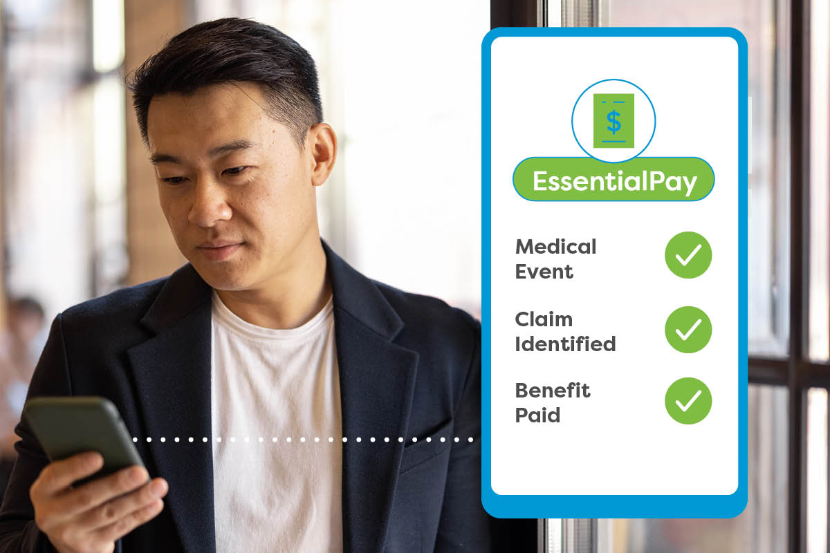 A broker checking Essential Pay notifications on his phone.